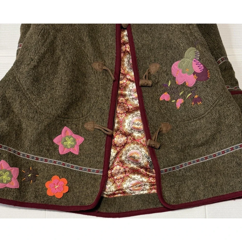 OILILY‎ - Women's Brown Wool Flower Embroidered Coat Jacket - Size 42 - Picture 11 of 13